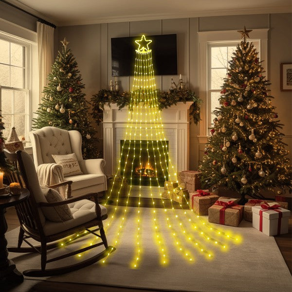 Cascada de luz y Estrella Navideña