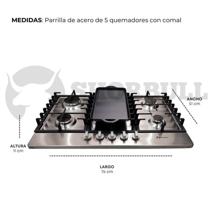 Estufa Acero 5 quemadores + comal Shorbull