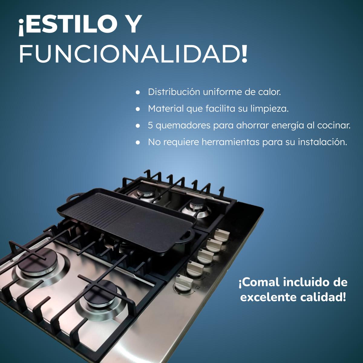 Estufa Acero 5 quemadores + comal Shorbull