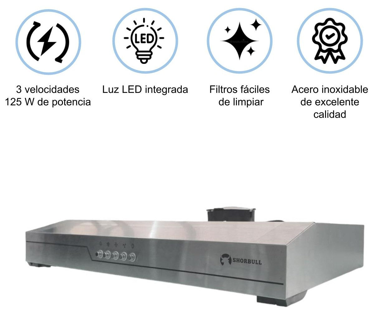 Campana 60cm Acero Inoxidable con  Luz Led Shorbull