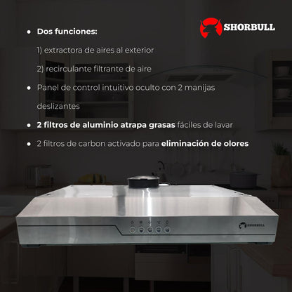 Campana 60cm Acero Inoxidable con  Luz Led Shorbull